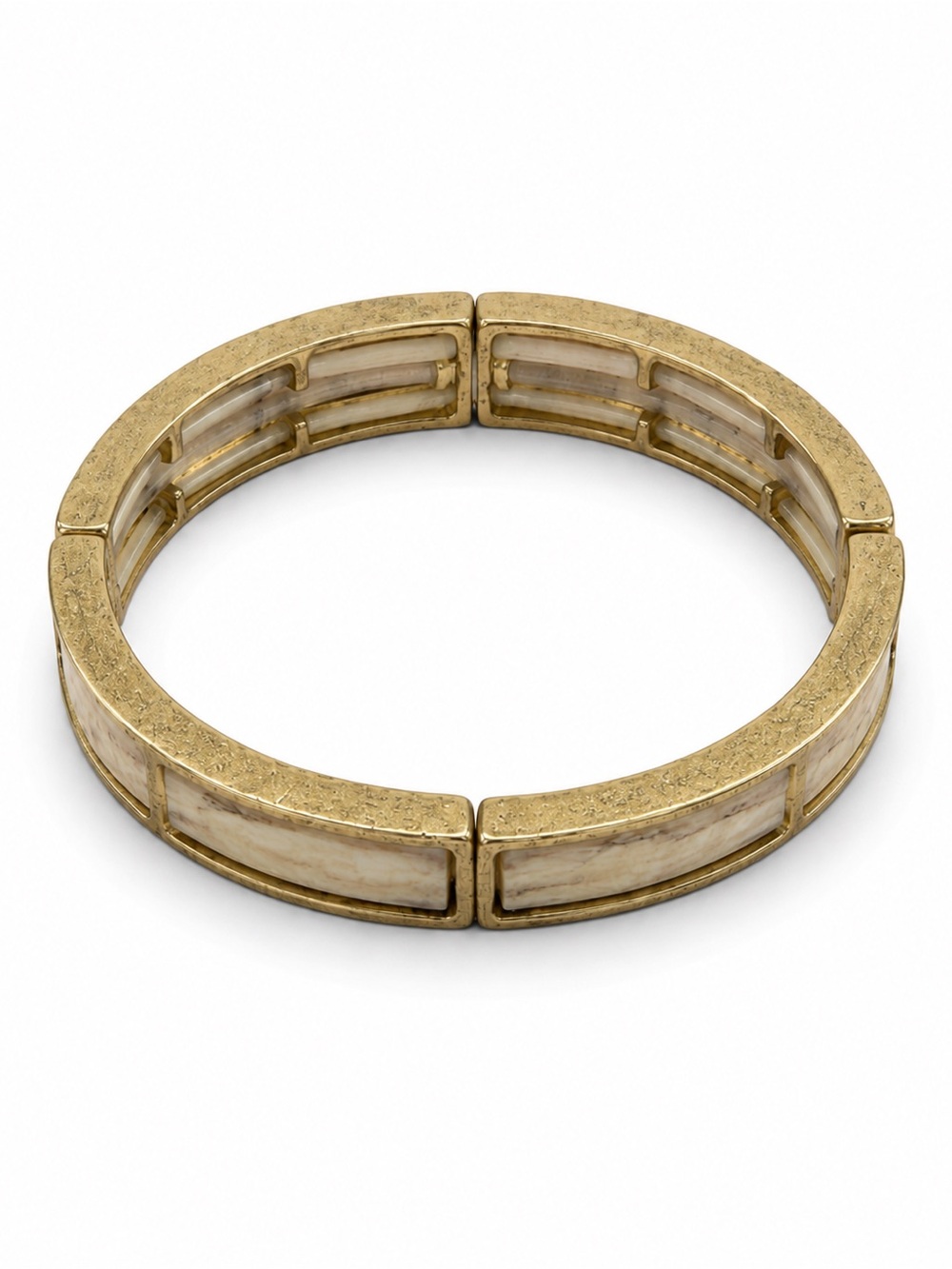 Free People Antique Gold Tone Cream Cork Inlay Stretch Bangle Bracelet - Picture 4 of 4